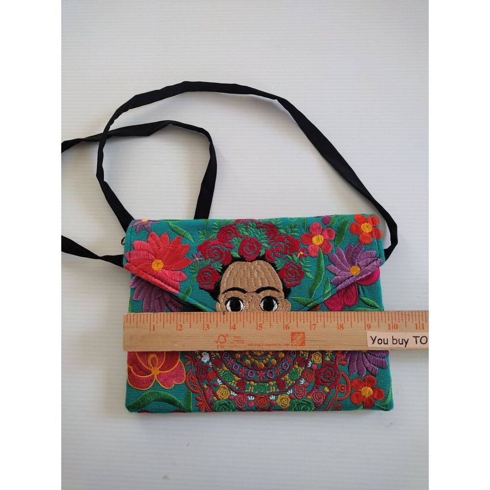Mexican Handmade Crossbody Bag Women Embroidered Floral Frida Kahlo Colorful - Picture 3 of 9